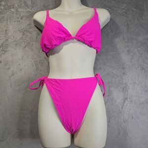 Zaful 2‎ Piece Bikini Set Swimsuit Large Pink Triangle String Cheeky Padded Bra